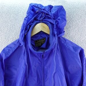 Vintage Eddie Bauer Women's Large Nylon‎ Blue Packable Windbreaker Jacket Hooded
